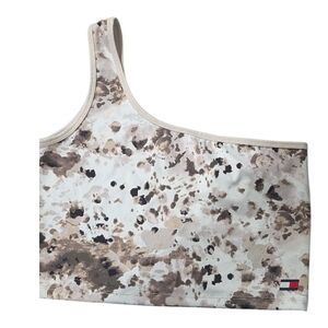 Tommy Hilfiger Beige and Brown One-Shoulder Crop Top